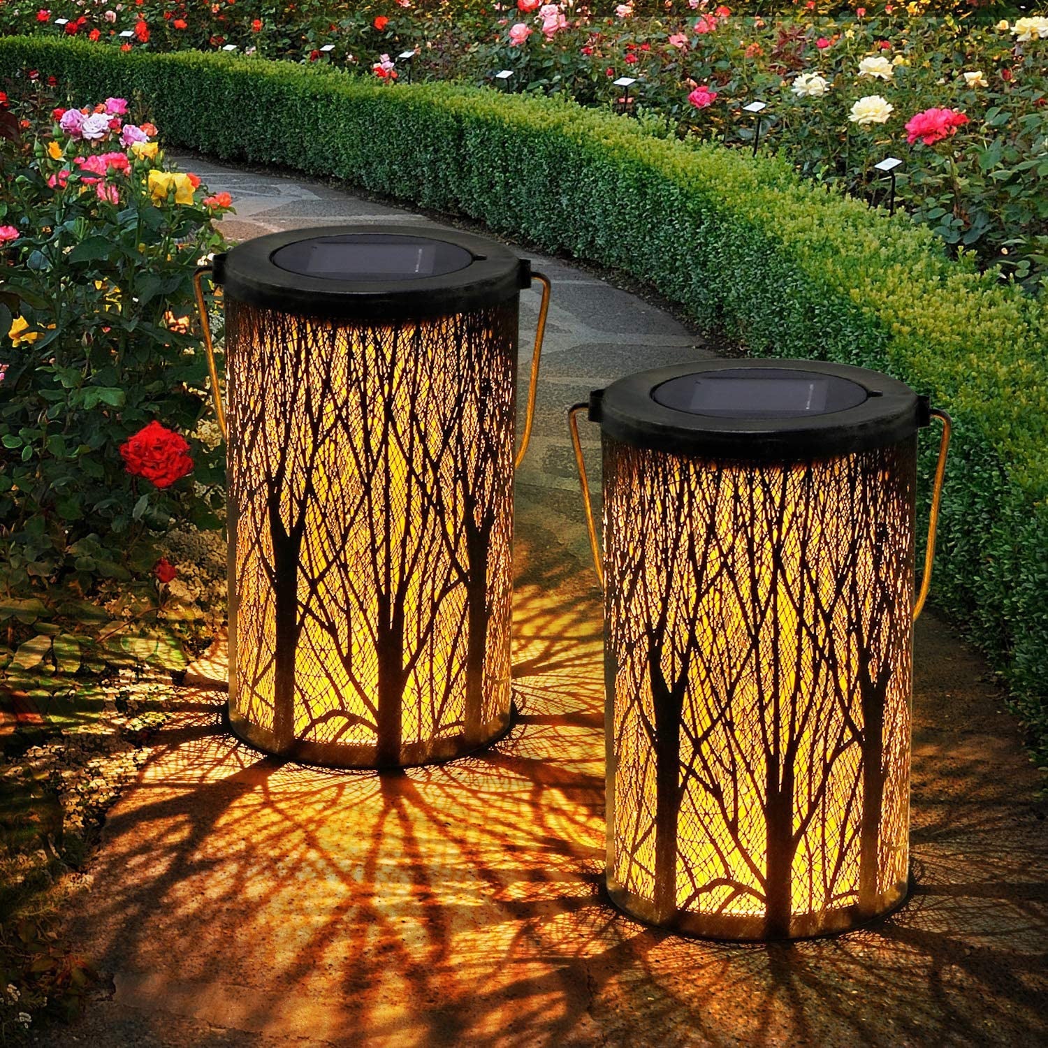 Modern Art Deco Solar Cylinder Skeleton Lantern Iron LED Outdoor Landscape Light For Garden Lumendat
