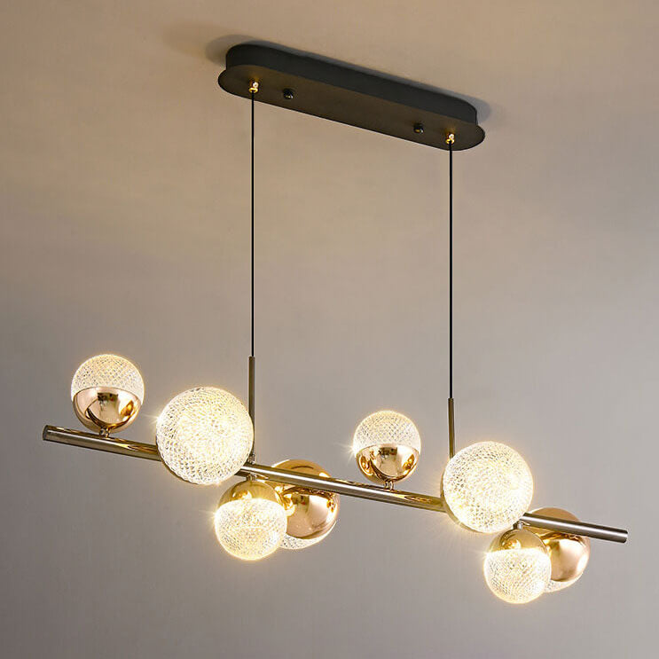 Modern Luxury Acrylic Spherical Iron Rod LED Island Light Chandelier BulbSquare