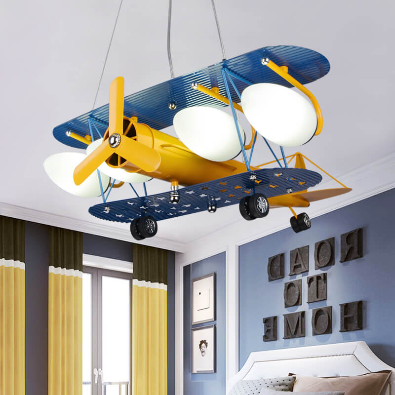 Lumendat Contemporary Creative Cartoon Metal Aircraft Glass Shade 5-Light Kids Chandelier For Bedroom Lumendat