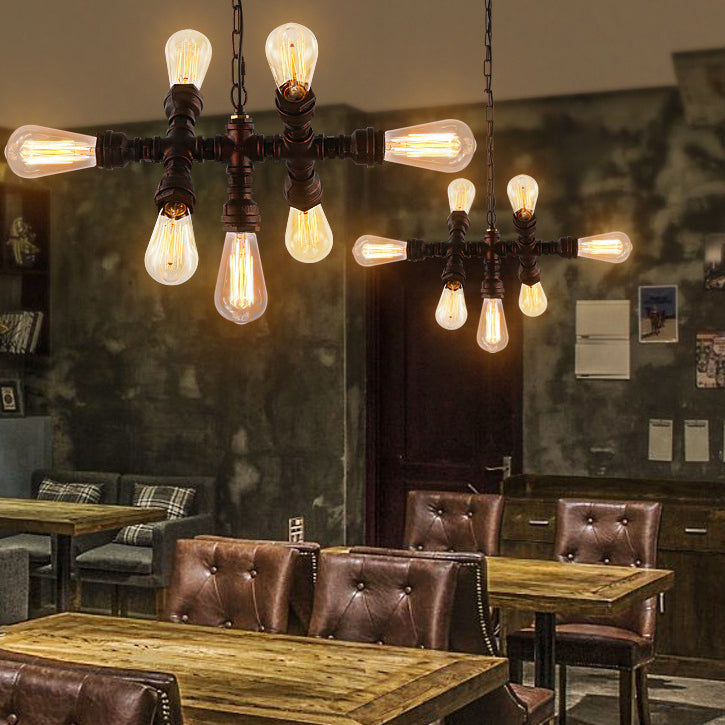 Industrial Iron Water Pipe Design 7-light Chandelier