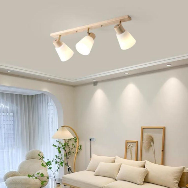 Traditional Vintage Wood Glass Trumpet Shade 1/2/3/4-light Semi-flush Mount Ceiling Light for Living Room