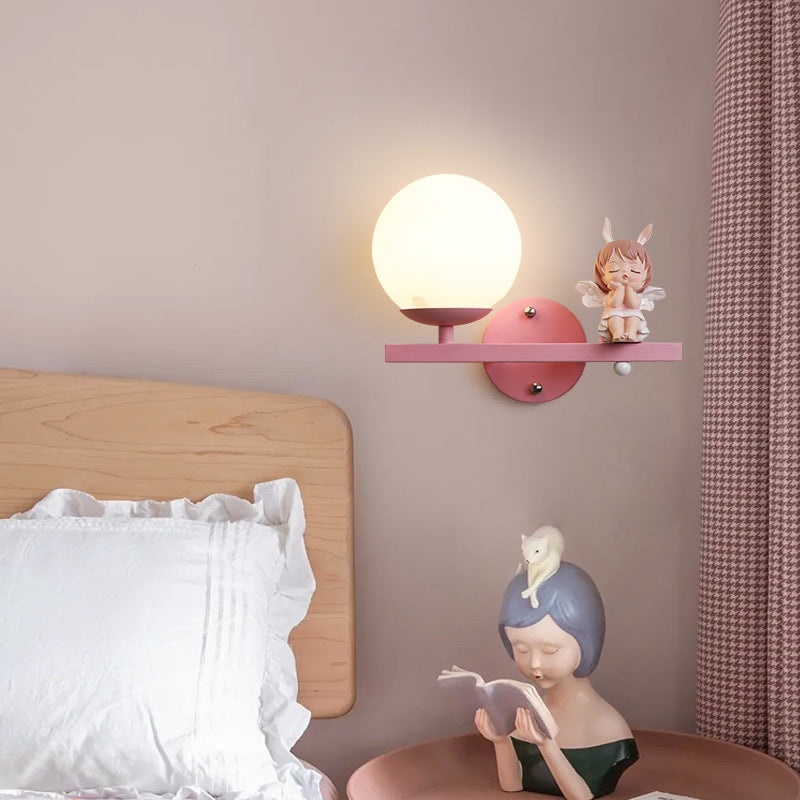 Contemporary Creative Kids Girls Unicorn Orb Resin Iron Glass 1-Light Wall Sconce Lamp For Bedroom Lumendat