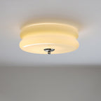 French Minimalist Cream Glass Round LED Flush Mount Ceiling Light BulbSquare