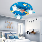 Lumendat Modern Art Deco Kids Wood Plastic Round Rocket Starry Sky LED Flush Mount Ceiling Light For Bedroom Lumendat