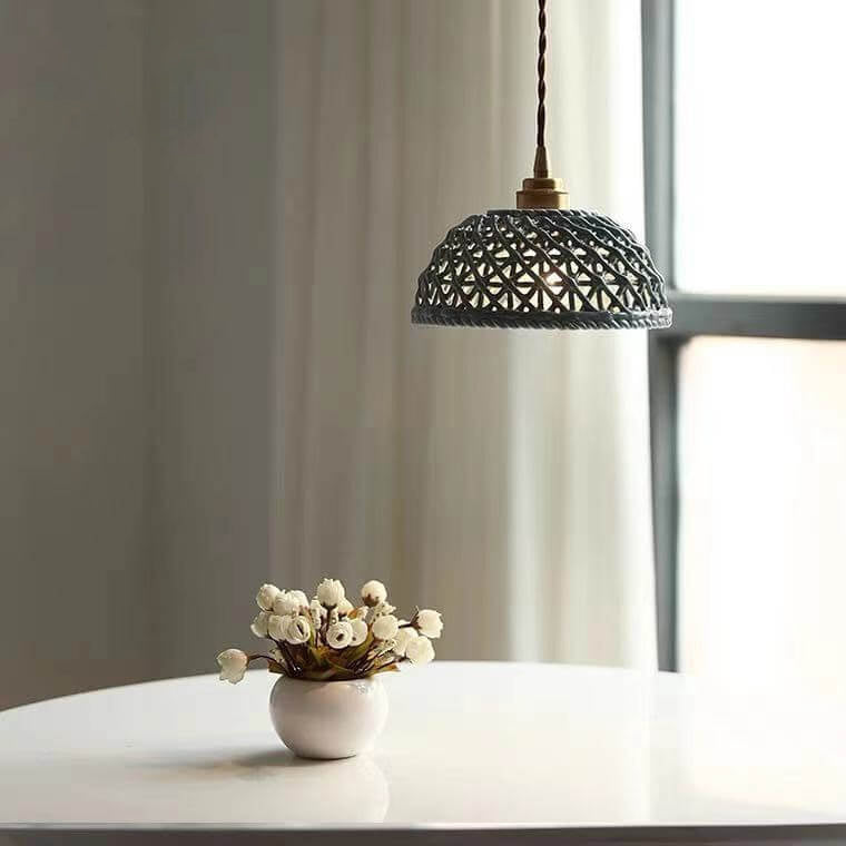 Vintage Ceramic Lattice Design 1 - Light Pendant Light BulbSquare