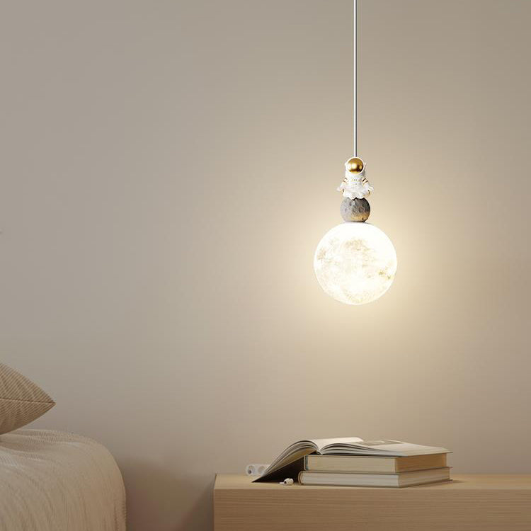Modern Minimalist Astronaut Moon Iron Resin LED Pendant Light for Bedroom BulbSquare