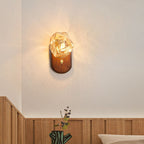 Traditional Japanese Oval Ice Cube Shape Solid Wood Glass 1-Light Wall Sconce Lamp For Bedroom Lumendat
