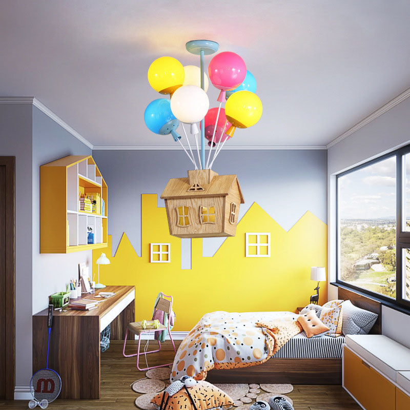 Lumendat Contemporary Creative Colorful Acrylic Balloon Log Cabin 7/9-Light Kids Semi-Flush Mount Ceiling Light For Bedroom Lumendat