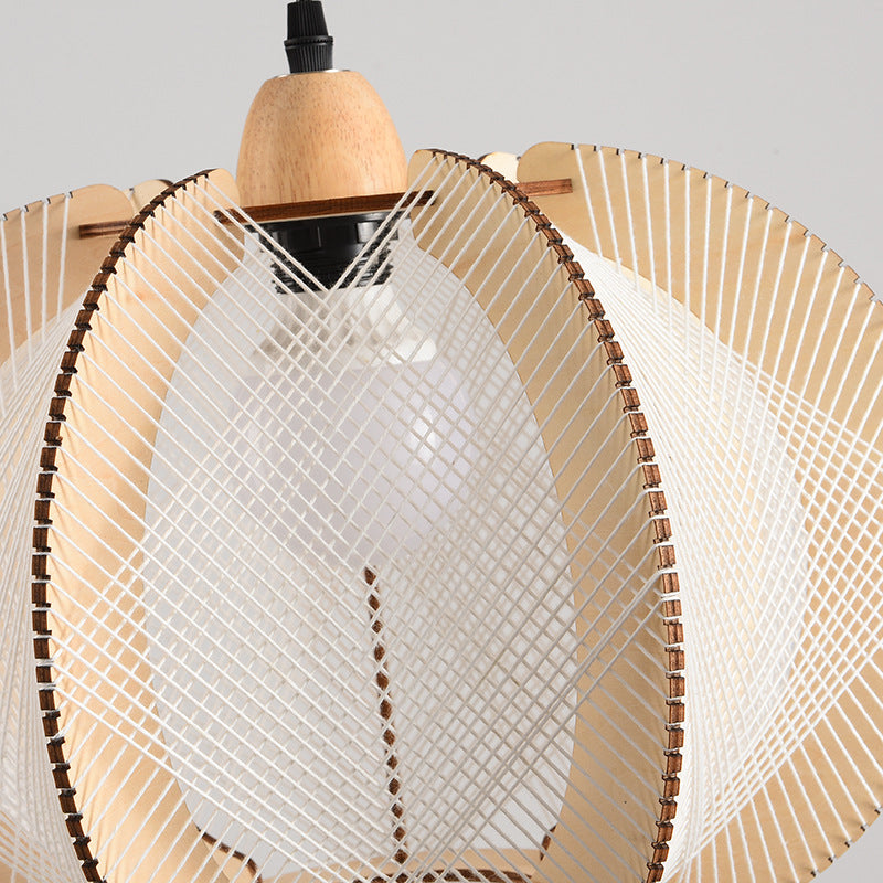 Traditional Japanese Pumpkin Round Twine Rope Wooden 1-light Pendant Light for Bedroom