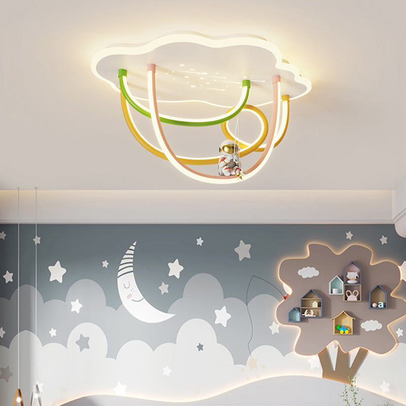 Lumendat Contemporary Creative Cartoon Astronaut Cloud Iron Aluminum Rainbow Curve LED Kids Flush Mount Ceiling Light For Bedroom Lumendat