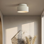 Contemporary Nordic Cream Style Hand Sculpted Stripes Resin Round 1-Light Flush Mount Ceiling Light For Entryway Lumendat