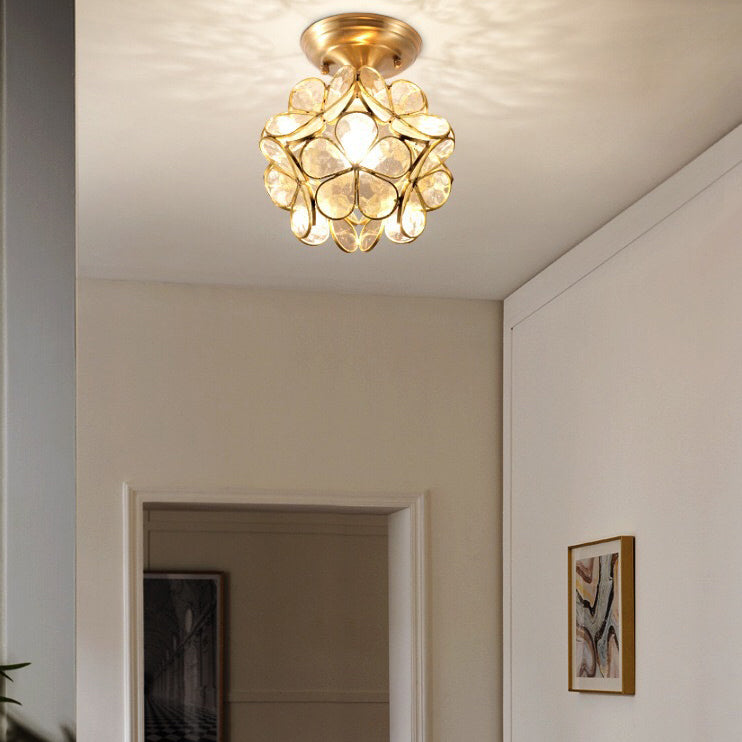 Modern Art Deco Petal Bubble Glass Shade Brass Frame 1-Light Semi-Flush Mount Ceiling Light For Living Room Lumendat