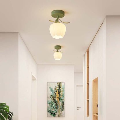 Contemporary Creative Cream Flower Pod Flower Globe Iron Glass 1-light Semi-flush Mount Ceiling Light for Hallway