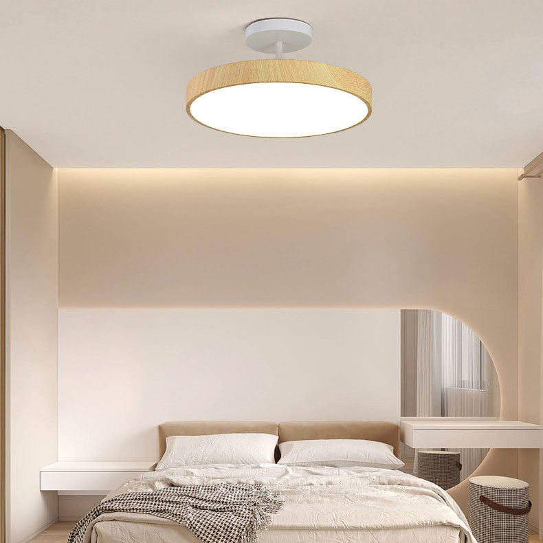 Japanese Wabi-sabi Minimalist Wood Grain Round LED Semi-flush Mount Light