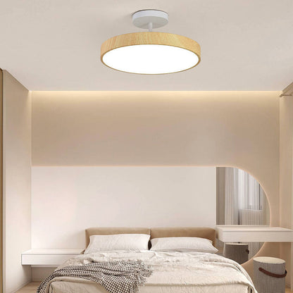 Japanese Wabi-sabi Minimalist Wood Grain Round LED Semi-flush Mount Light