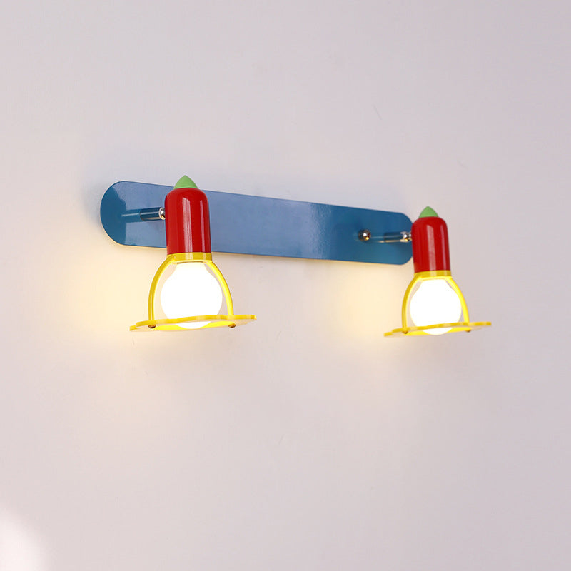 Lumendat Modern Mid-Century Kids Rectangle Round Iron Acrylic 2-Light Wall Sconce Lamp For Bedroom Lumendat
