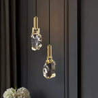 Modern Luxury Copper Irregular Crystal Stone LED Pendant Light for Living Room BulbSquare