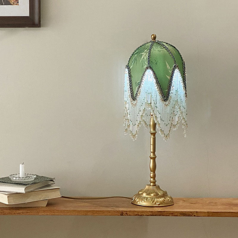 Traditional French Tassel Leaf Iron Fabric 1-Light Table Lamp For Bedroom Lumendat