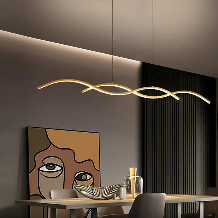 Nordic Minimalist Long Strip Wave Design Island Light LED Chandelier Lumendat