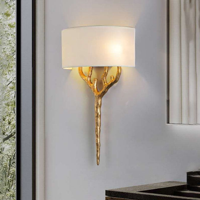 Europe Luxury Fabric Brass Branches 2-Light Wall Sconce Lamp Lumendat