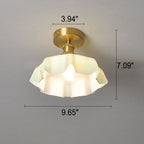 Japanese Vintage Cream Glass Floral Brass 1-Light Semi-Flush Mount Ceiling Light Lumendat