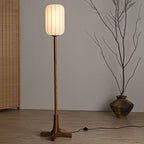 Japanese Zen Rosewood Base Silk Lantern Shade 1-Light Standing Floor Lamp Lumendat