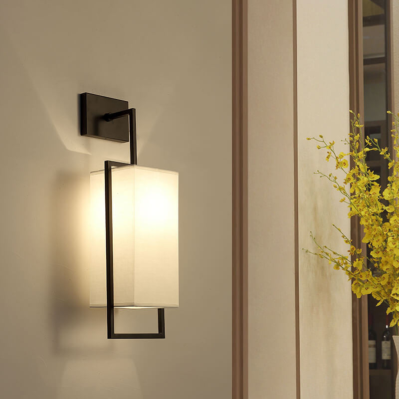 Traditional Chinese Square Fabric Iron Frame 1-Light Wall Sconce Lamp For Bedroom & Living Room Lumendat