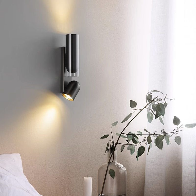Modern Minimalist Rotatable Cylinder Metal Glass 2-Light Wall Sconce Lamp For Bedroom Lumendat