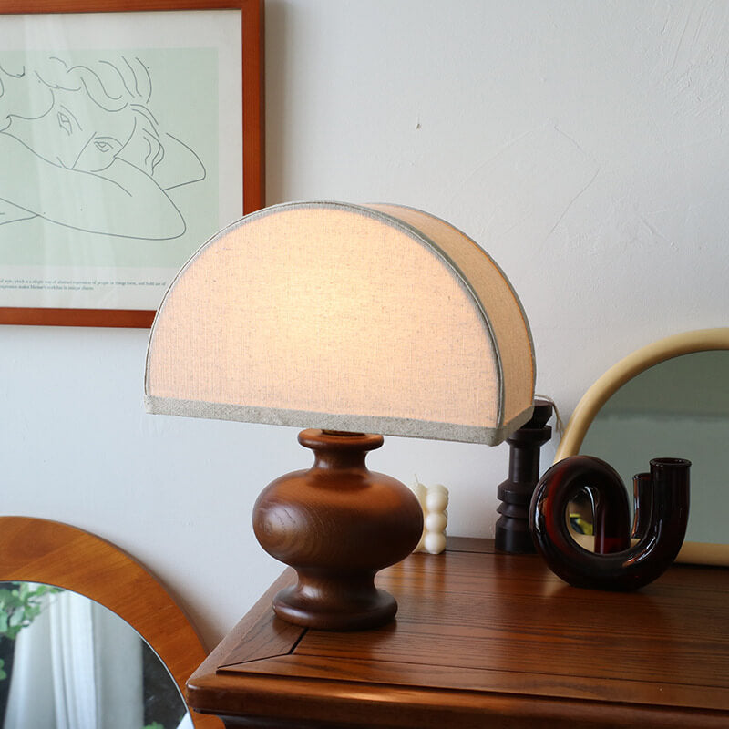 Japanese Wabi-sabi Vintage Solid Wood Fabric 1-Light Table Lamp Lumendat