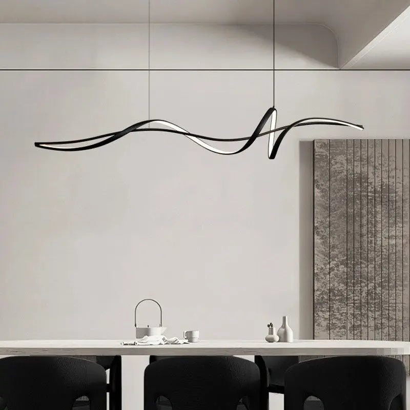 Modern Minimalist Wave Strip Line Iron Aluminium Silica LED Chandeliers Island Light for Dining Room Lumendat