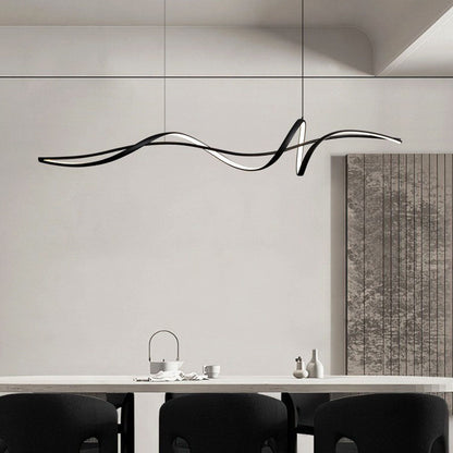 Modern Minimalist Wave Strip Line Iron Aluminium Silica LED Chandeliers Island Light for Dining Room