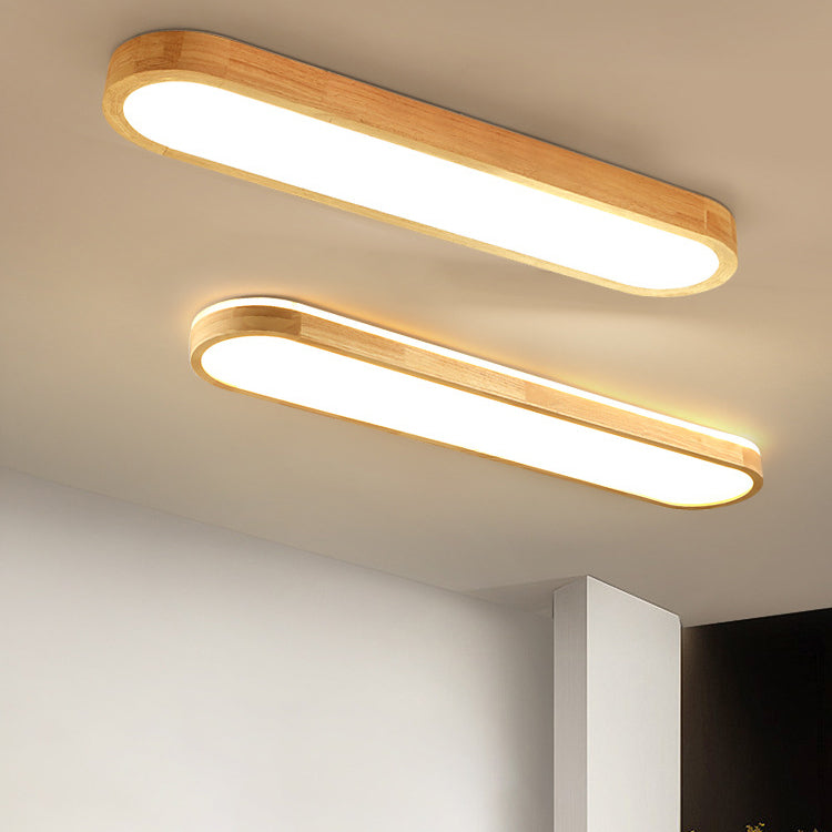 Traditional Japanese Rectangular Solid Wood Acrylic LED Flush Mount Ceiling Light For Living Room Lumendat