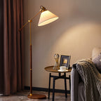 Traditional Vintage Fabric Cone Metal Ash Wood 1-Light Standing Floor Lamp For Bedroom Lumendat