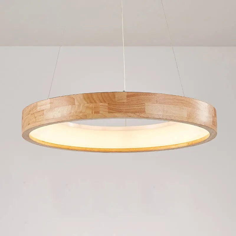 Japanese Minimalist Log Circle Island Light LED Chandelier – Dimmable Lumendat