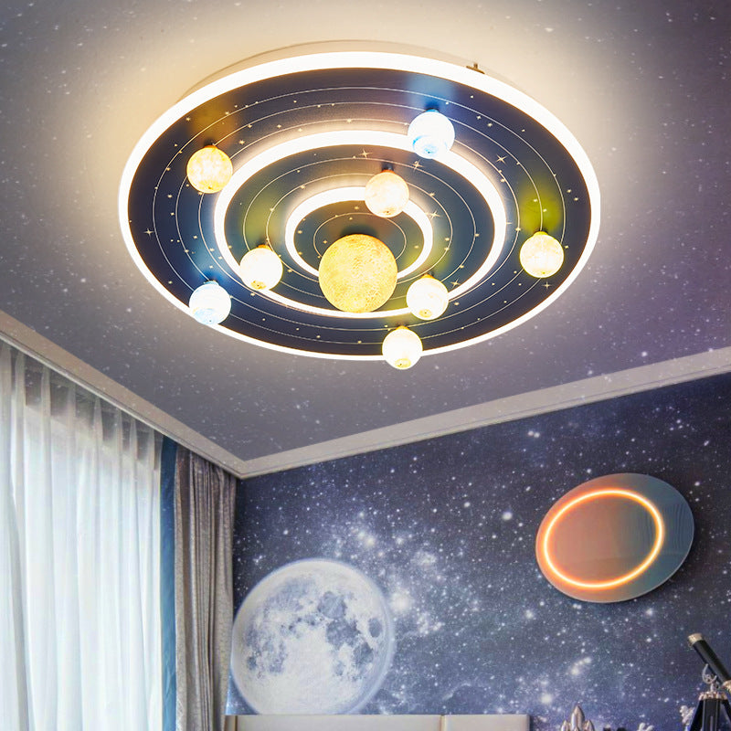 Contemporary Creative Kids Round Planet Iron Acrylic LED Flush Mount Ceiling Light for Bedroom