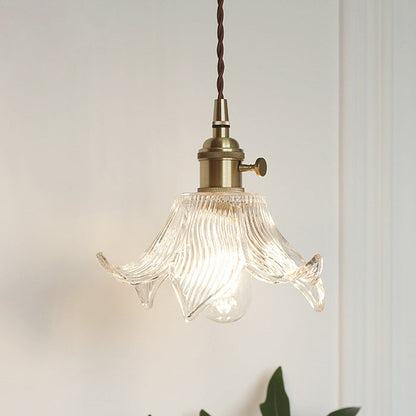 Contemporary Creative Floral Brass Glass 1-light Pendant Light for Living Room