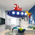 Contemporary Creative Cartoon Submarine Iron LED Kids Chandelier for Bedroom BulbSquare