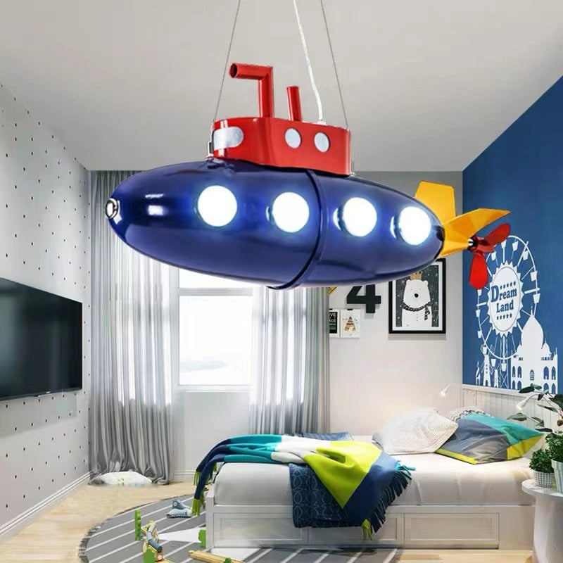 Contemporary Creative Cartoon Submarine Iron LED Kids Chandelier for Bedroom