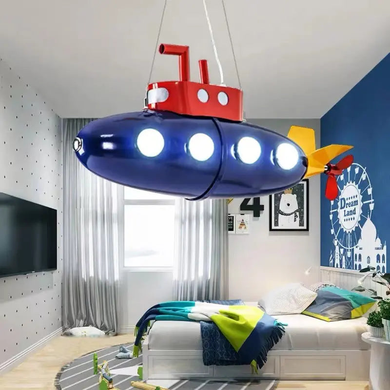 Contemporary Creative Cartoon Submarine Iron LED Kids Chandelier for Bedroom BulbSquare