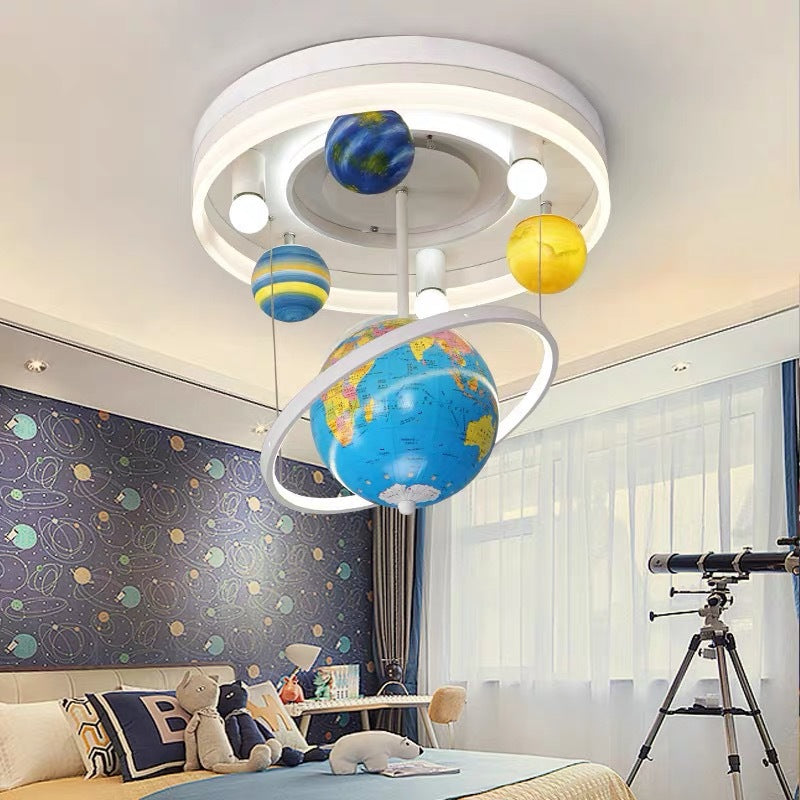Contemporary Creative Kids Round Orb Globe Metal Acrylic LED Flush Mount Ceiling Light for Bedroom