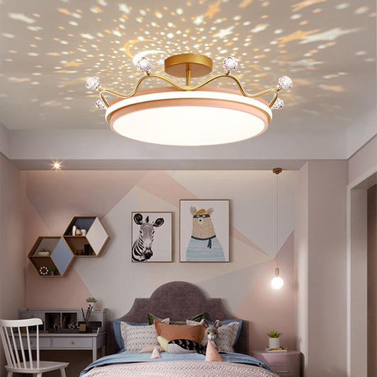 Contemporary Creative Kids Crown Iron Acrylic LED Semi-flush Mount Ceiling Light for Bedroom