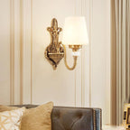 European Luxury Jade Glass Brass Cone Cup Shade 1/2 Light Wall Sconce Lamp