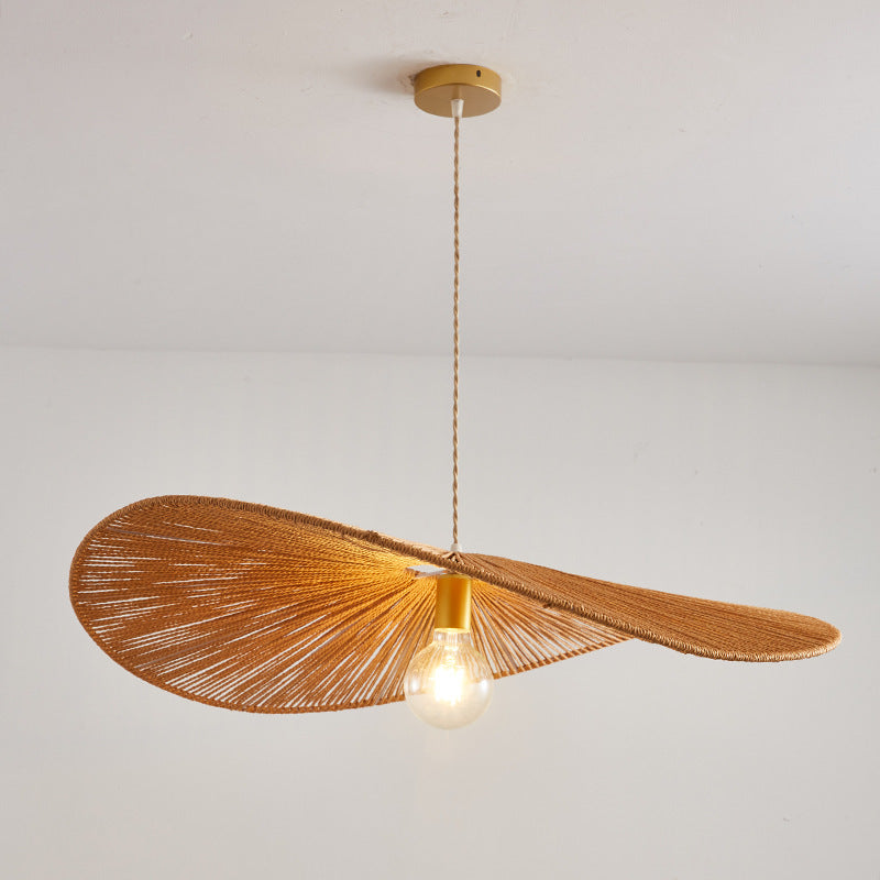 Japanese Minimalist Rope Weaving Straw Hat Round 1-light Pendant Light BulbSquare