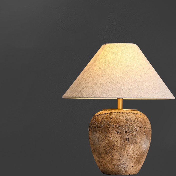 Modern Shabby Chic Cone Fabric Ceramic Jar 1-Light Table Lamp For Bedroom Lumendat