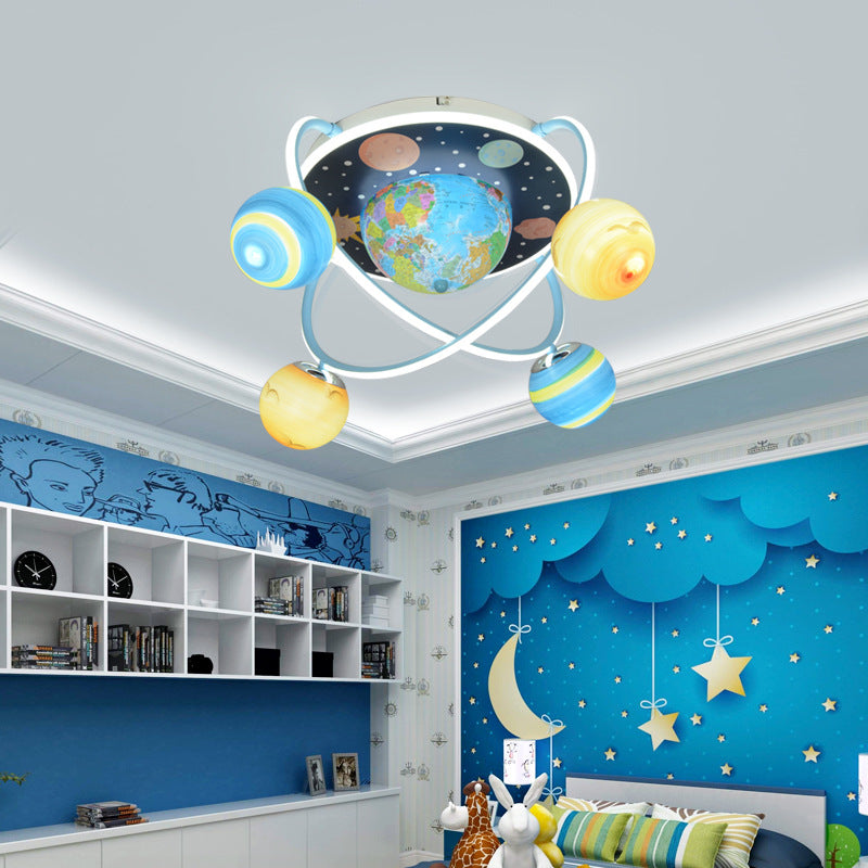 Lumendat Contemporary Creative Kids Round Earth Planet Hardware Acrylic Glass LED 4-Light Flush Mount Ceiling Light For Bedroom Lumendat