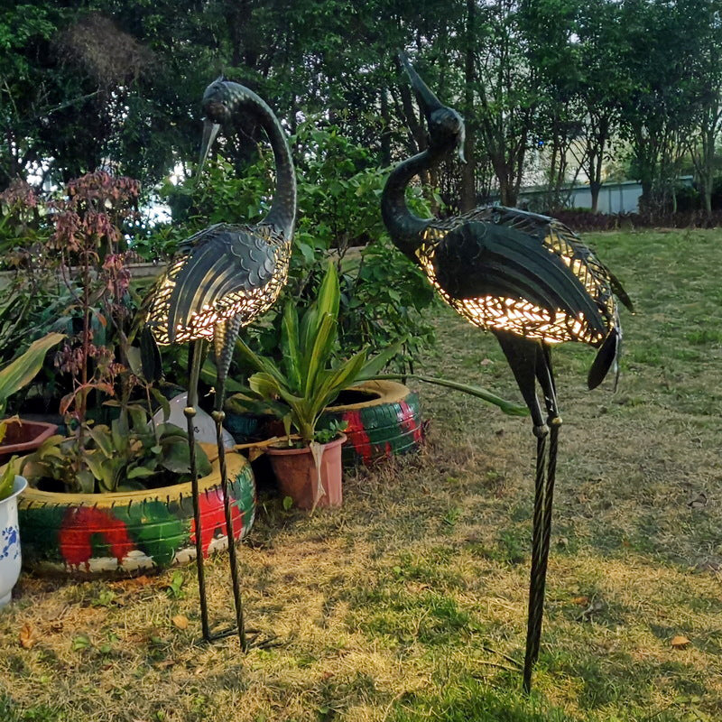 Contemporary Creative Iron Animal Crane LED Solar Waterproof Lawn Landscape Light For Outdoor Patio Lumendat