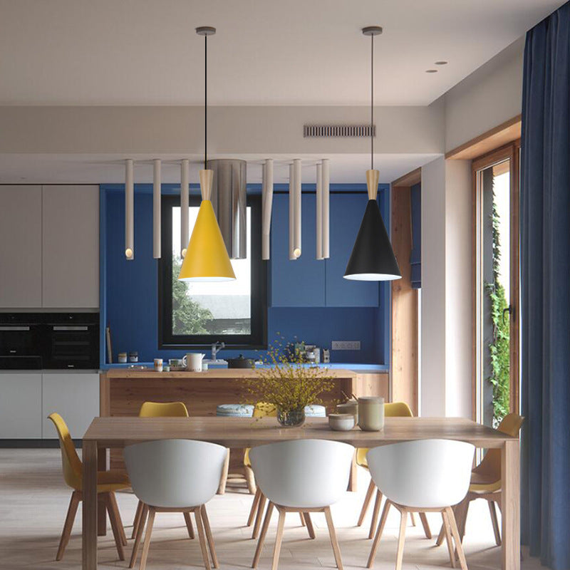 Contemporary Scandinavian Cone Round Aluminum 1-light Pendant Light for Bedroom BulbSquare