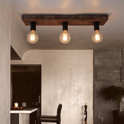 Retro Creative Solid Wood Glass Lampshade 3-light Flush Mount Ceiling Light