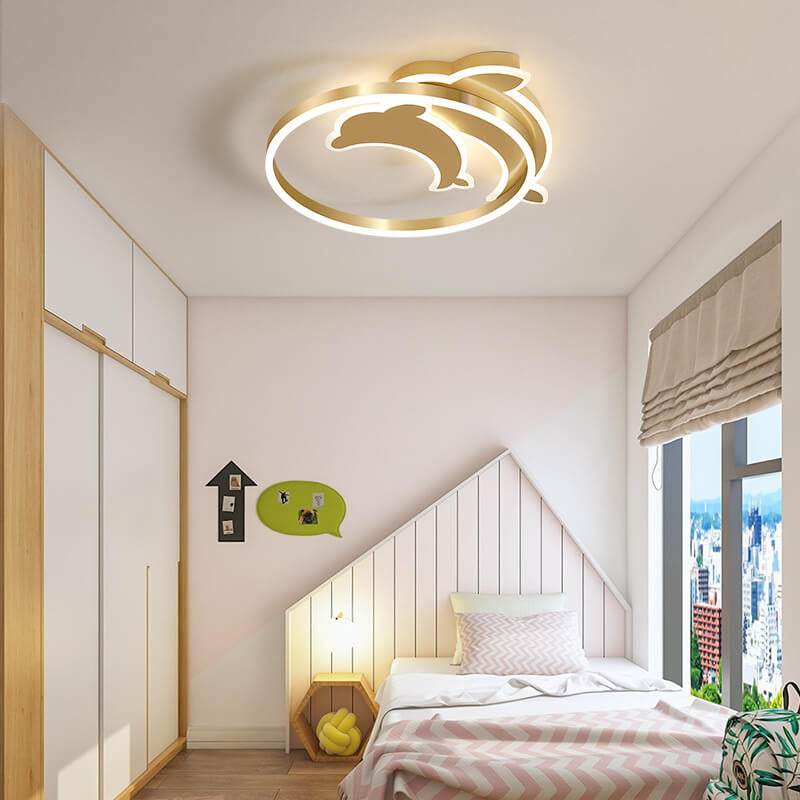 Lumendat Modern Creative Golden Dolphin Iron LED Flush Mount Ceiling Light Lumendat