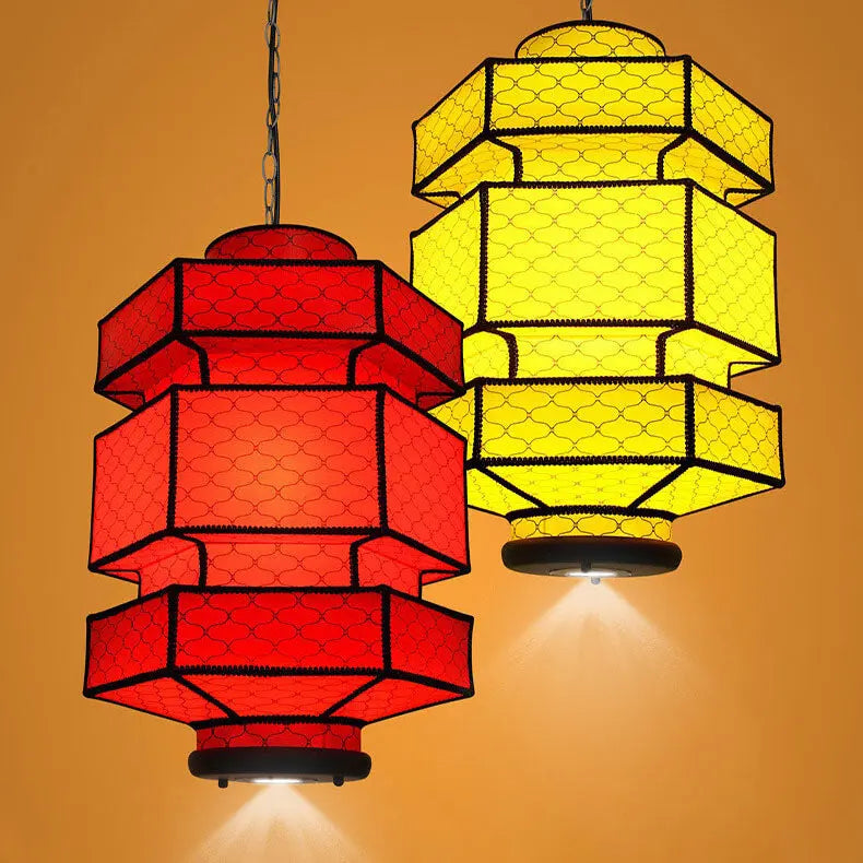 Chinese Retro Hexagonal Faux Sheepskin Iron 1-light Pendant Light BulbSquare